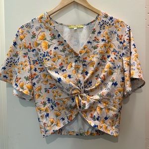 Gianni Bini Floral Cinch Faux Wrap Top